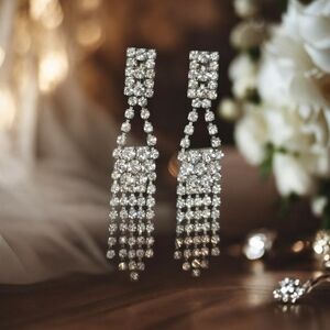 Rhinestone Waterfall Earrings, Vintage, weddings, new years, pierced ears